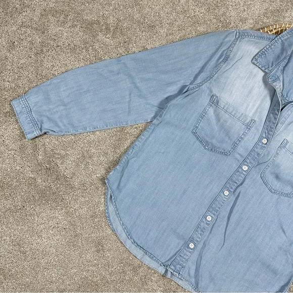 Cloth & Stone Long Sleeve Point Collar Chambray Denim Shirt Button Front Blue L - Picture 6 of 16